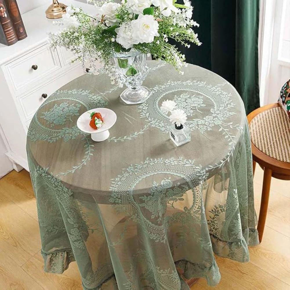 Sheer Lace Round Floral Tablecloth by Casa & Beyond