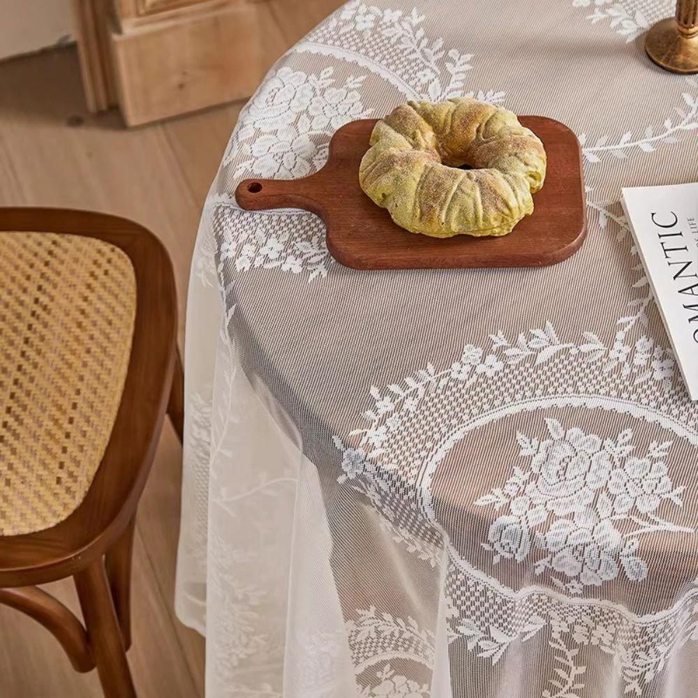 Sheer Lace Round Floral Tablecloth by Casa & Beyond