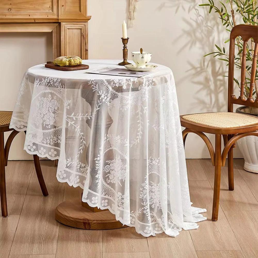 Sheer Lace Round Floral Tablecloth by Casa & Beyond
