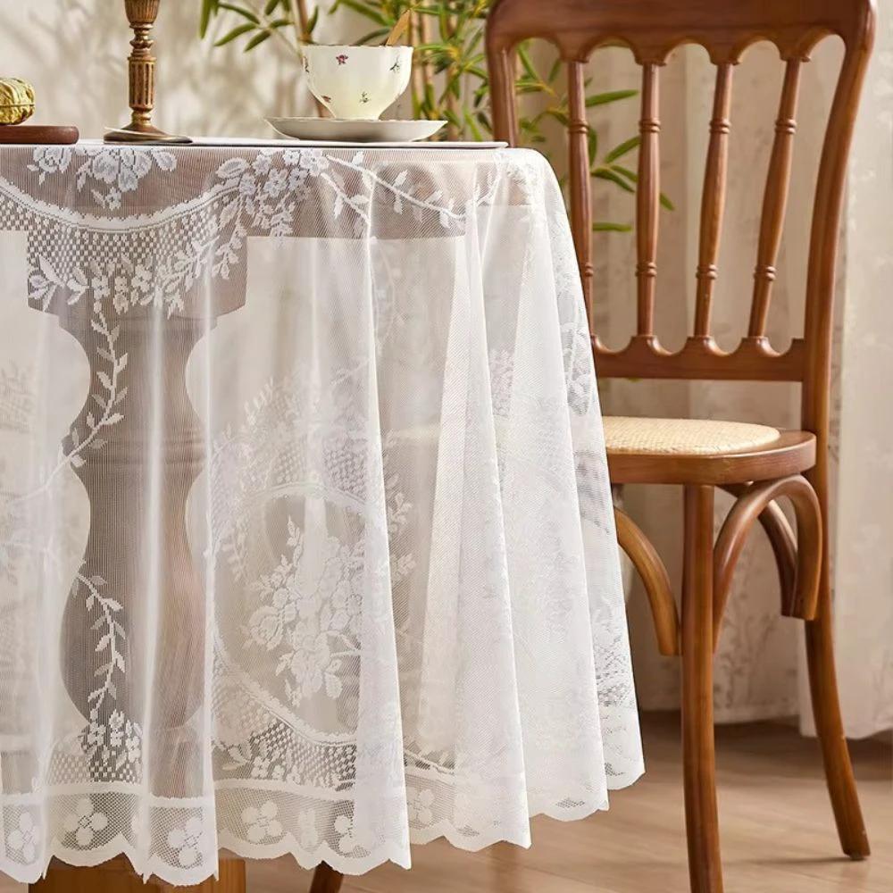 Sheer Lace Round Floral Tablecloth by Casa & Beyond