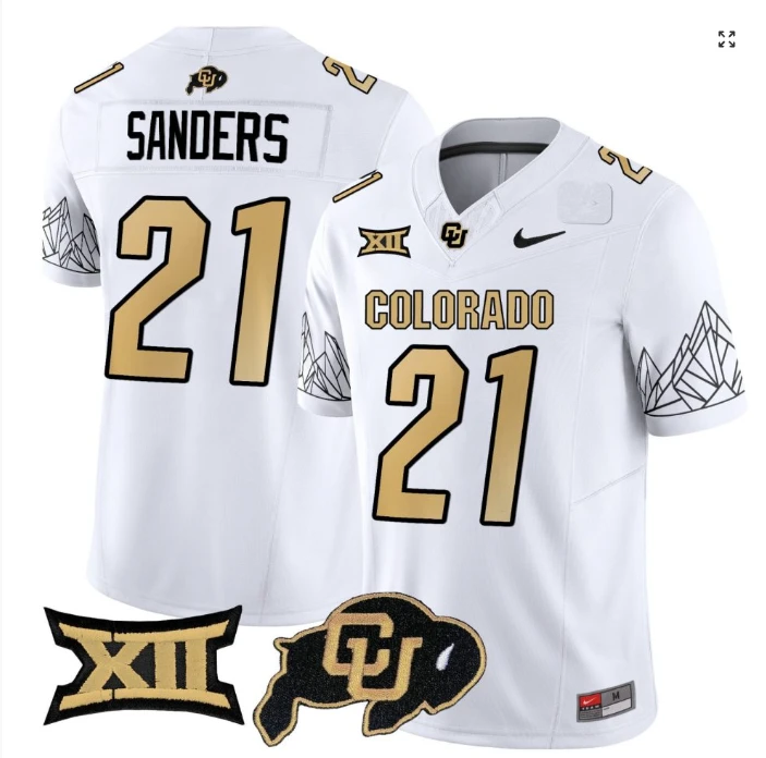 Shilo Sanders Jersey #21 Colorado Buffaloes Football White Home by My Store