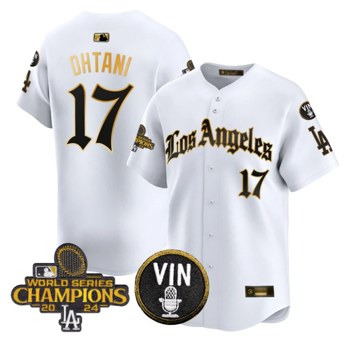 Shohei Ohtani Jersey #17 Dodgers 2025 LA Gothic Style Gold Stitched White Gold by My Store