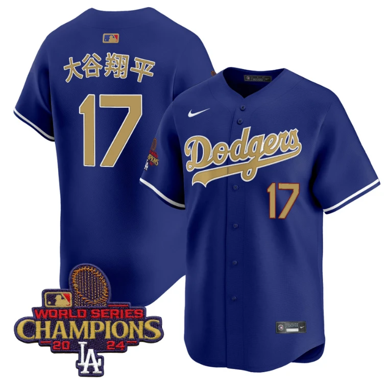 Shohei Ohtani (Kanji) Jersey #17 Dodgers 2025 Gold Vapor Premier Stitched Royal by My Store