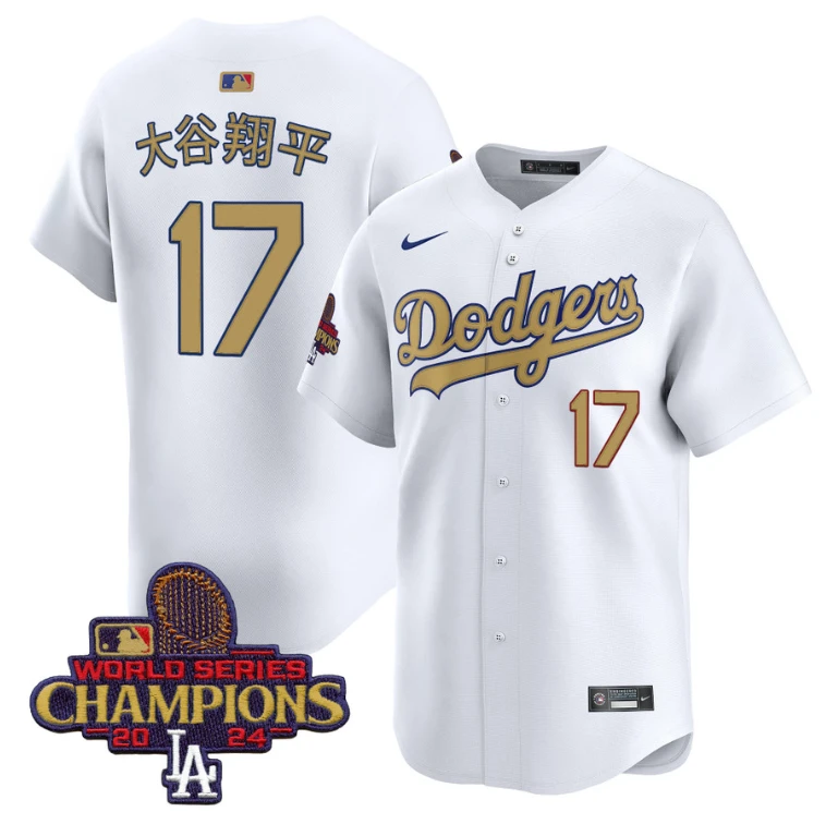 Shohei Ohtani (Kanji) Jersey #17 Dodgers 2025 Gold Vapor Premier Stitched White by My Store