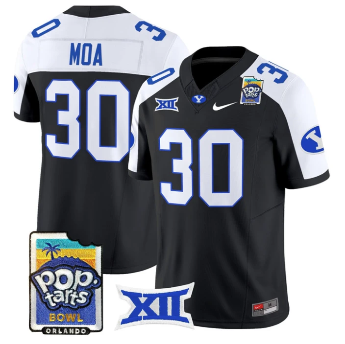 Sione Moa Jersey #30 BYU Cougars 2025 Pop-Tarts Patch Vapor Stitched Black Alternate by NCAA Football Jersey