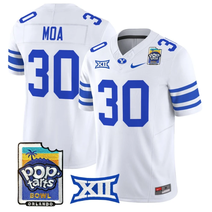 Sione Moa Jersey #30 BYU Cougars 2025 Pop-Tarts Patch Vapor Stitched White by NCAA Football Jersey