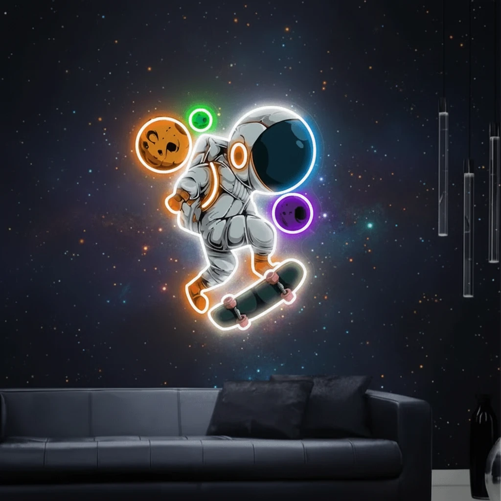 Skateboard Neon Sign Spaceman UV Printing Neon Sign by Neonchics