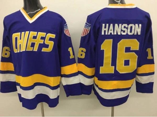 Slap Shot Charlestown Chiefs #16 Jack Hanson Blue Movie Hockey Jersey by Hockey David