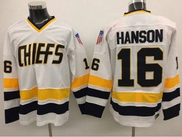 Slap Shot Charlestown Chiefs #16 Jack Hanson White Movie Hockey Jersey by Hockey David