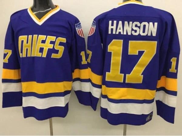 Slap Shot Charlestown Chiefs #17 Steve Hanson Blue Movie Hockey Jersey by Hockey David