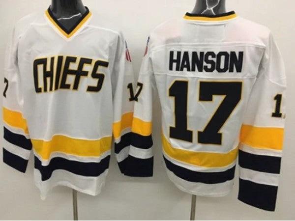 Slap Shot Charlestown Chiefs #17 Steve Hanson White Movie Hockey Jersey by Hockey David