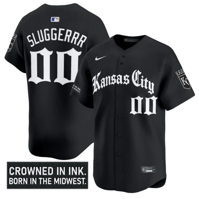 Sluggerrr Jersey #00 Kansas City Royals Gothic Crown Edition Vapor Stitched Black by My Store