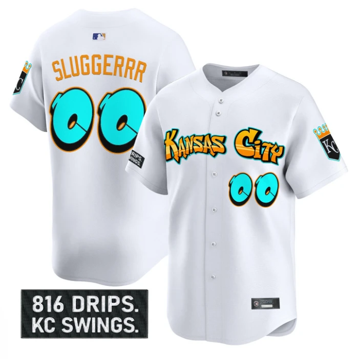 Sluggerrr Jersey #00 Kansas City Royals Graffiti Crown Drop Stitched White by My Store