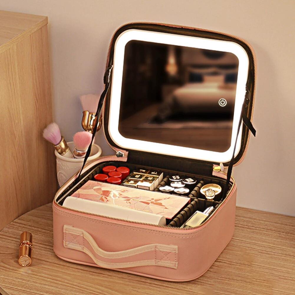 Travel Makeup Case with LED Light & Mirror Portable Bowlift by Bowlift