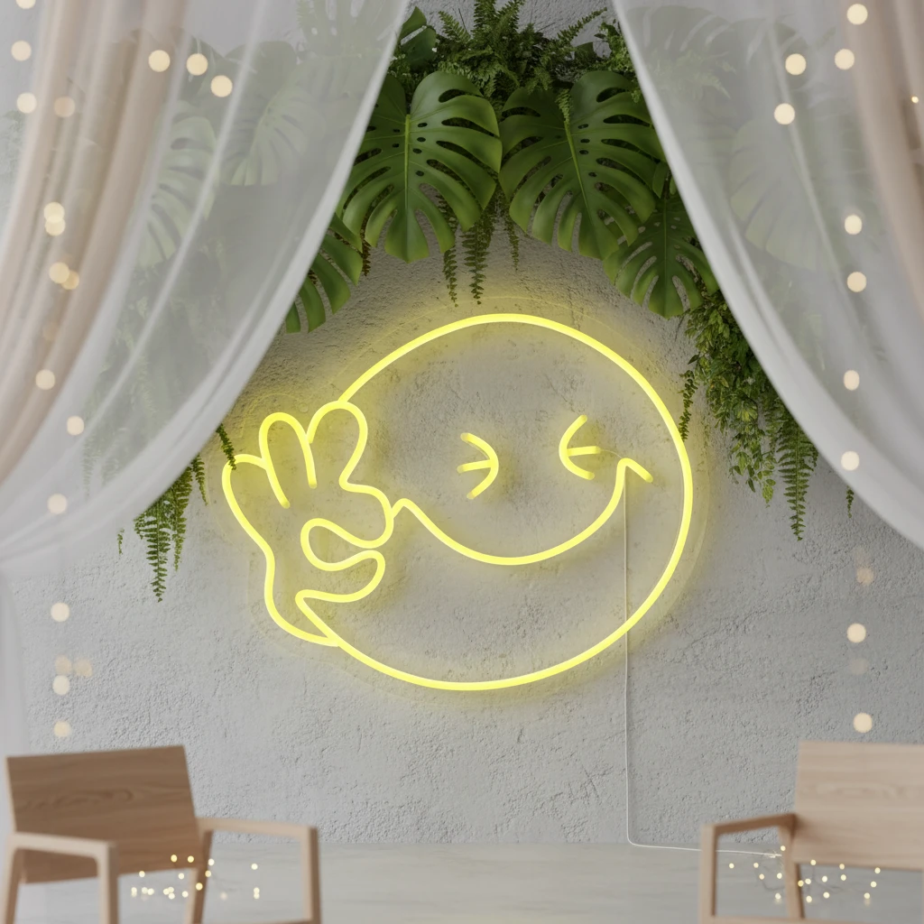 Smiley Face Neon Sign OK Neon Sign Wall Decor Art by Neonchics