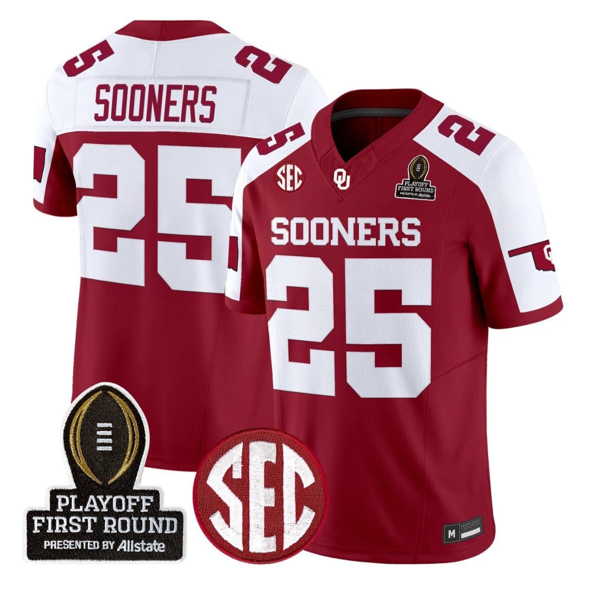 Sooners Jersey #25 Oklahoma Sooners 2025 Playoff First Round Stitched by My Store NCAA Football Jerseys