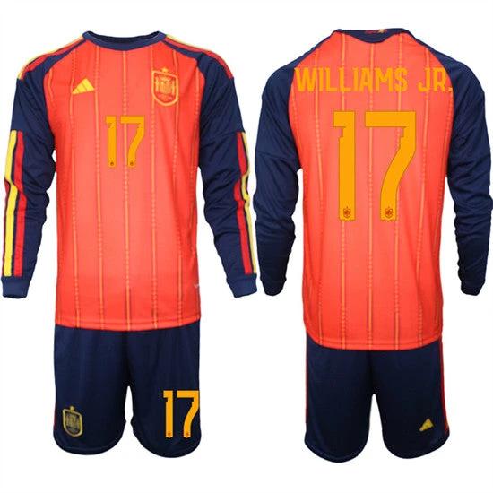 Spain #17 WILLIAMS JR. Jersey National Team x World Cup 2026 Long Sleeve Home Red On Field Soccer by Soccer Jersey