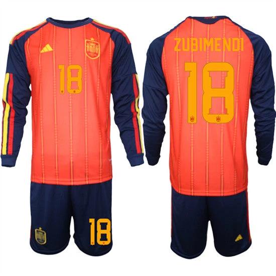 Spain #18 ZUBIMENDI Jersey National Team x World Cup 2026 Long Sleeve Home Red On Field Soccer by Soccer Jersey
