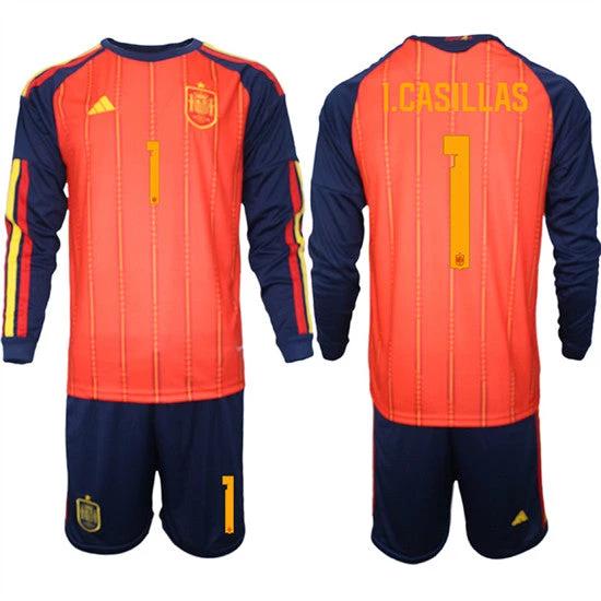 Spain #1 I.CASILLAS Jersey National Team x World Cup 2026 Long Sleeve Home Red On Field Soccer by Soccer Jersey