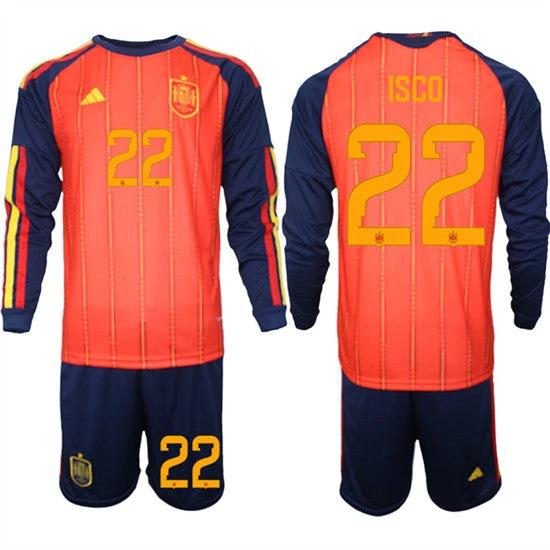 Spain #22 ISCO Jersey National Team x World Cup 2026 Long Sleeve Home Red On Field Soccer by Soccer Jersey