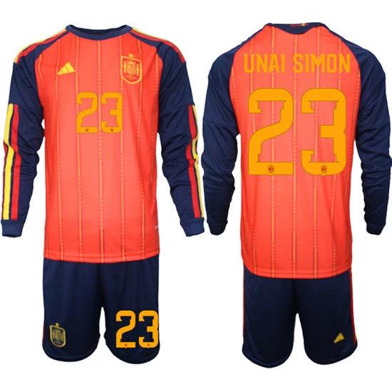 Spain #23 UNAI SIMON Jersey National Team x World Cup 2026 Long Sleeve Home Red On Field Soccer by Soccer Jersey