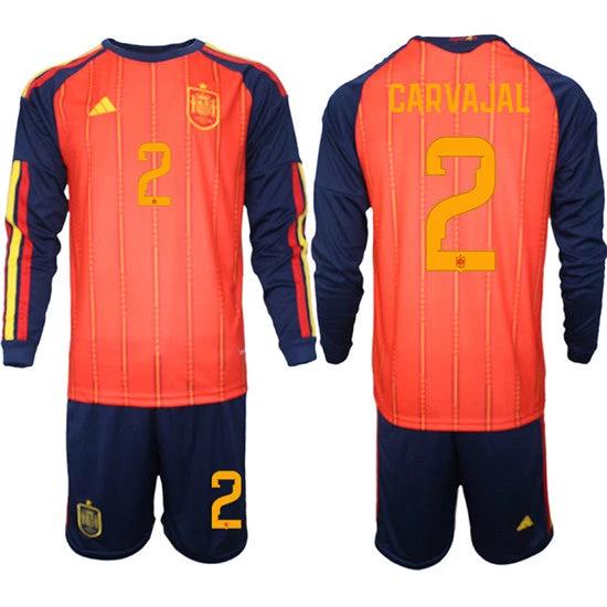 Spain #2 CARVAJAL Jersey National Team x World Cup 2026 Long Sleeve Home Red On Field Soccer by Soccer Jersey