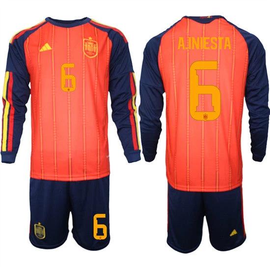 Spain #6 A.INIESTA Jersey National Team x World Cup 2026 Long Sleeve Home Red On Field Soccer by Soccer Jersey