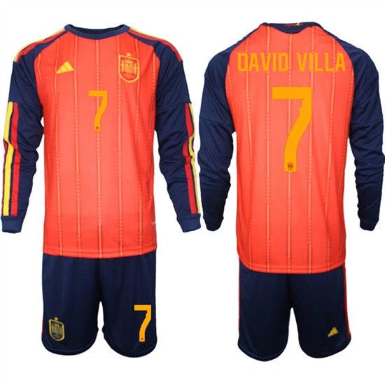 Spain #7 DAVID VILLA Jersey National Team x World Cup 2026 Long Sleeve Home Red On Field Soccer by Soccer Jersey