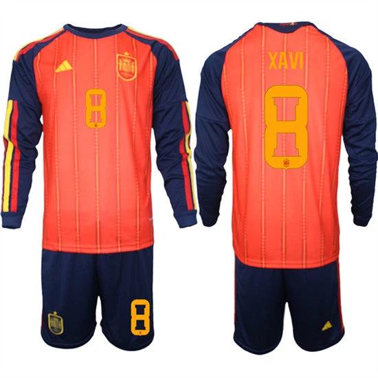 Spain #8 XAVI Jersey National Team x World Cup 2026 Long Sleeve Home Red On Field Soccer by Soccer Jersey