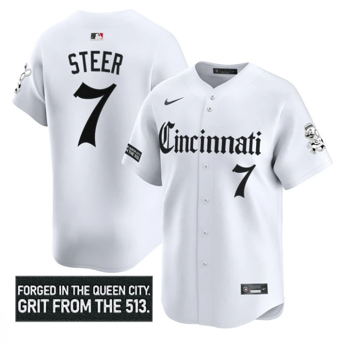 Spencer Steer Jersey #7 Cincinnati Reds Gothic Queen City Edition Stitched White by My Store