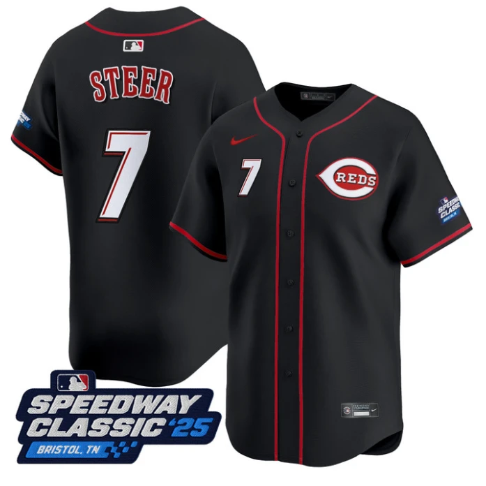 Spencer Steer Jersey #7 Cincinnati Reds Speedway Classic Limited Stitched Black by My Store