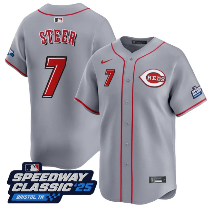 Spencer Steer Jersey #7 Cincinnati Reds Speedway Classic Limited Stitched Gray by My Store