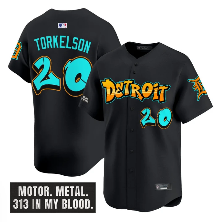 Spencer Torkelson Jersey #20 Detroit Tigers Graffiti Motor City Edition Black by My Store