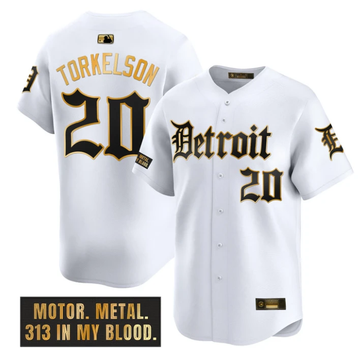 Spencer Torkelson Jersey #20 Detroit Tigers Motor Gothic Edition White Gold by My Store