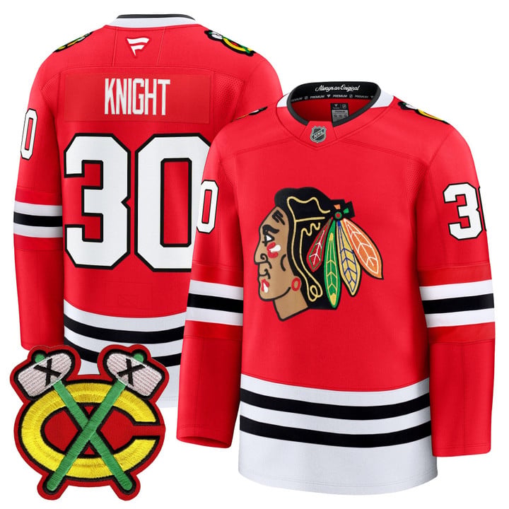 Spencer Knight Jersey #30 Chicago Blackhawks 2025-26 Premium Stitched by Hockey David