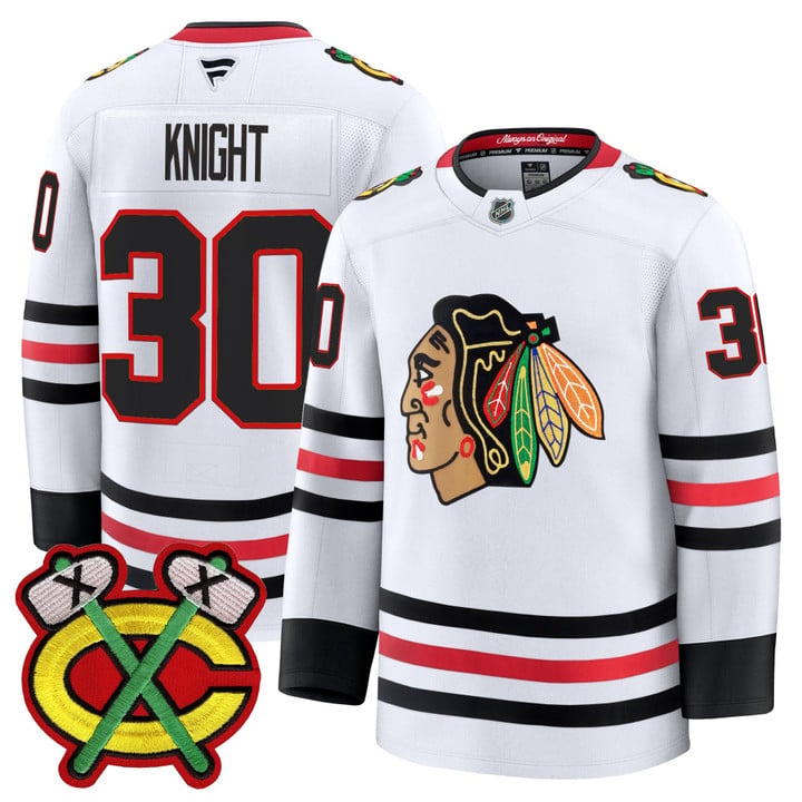 Spencer Knight Jersey #30 Chicago Blackhawks 2025-26 Premium Stitched by Hockey David