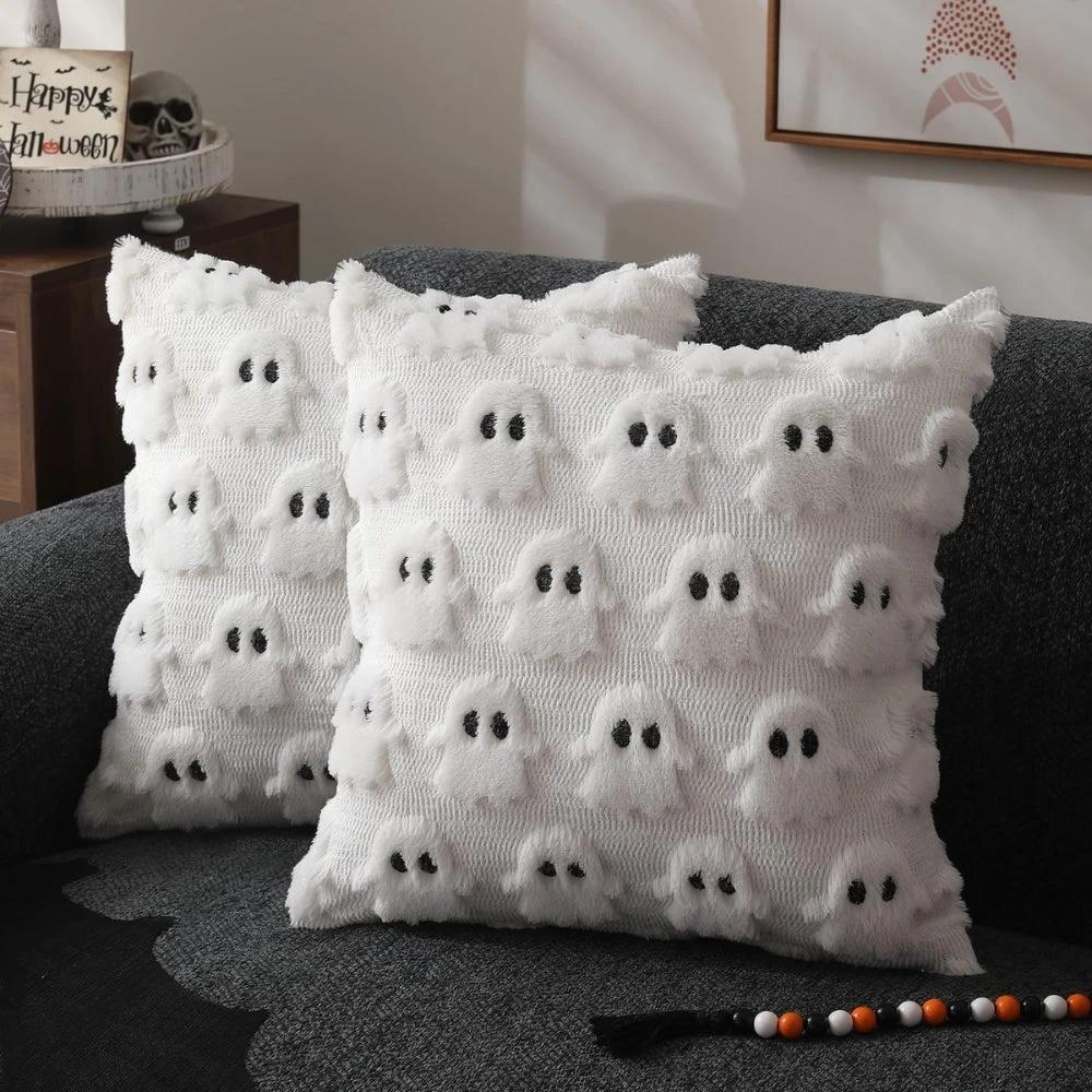 Spooky Ghost Plush Halloween Cushion Cover by Casa & Beyond