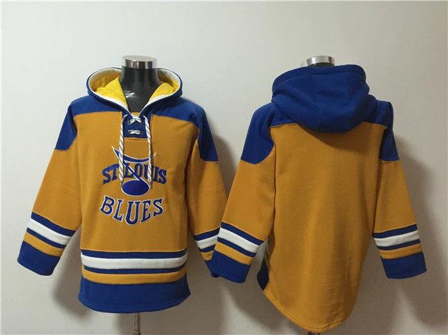 St. Louis Blues Blank Yellow Ageless Must-Have Lace-Up Pullover Hoodie by Hoodie Pullover