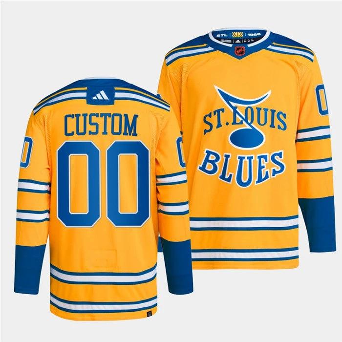 St. Louis Blues Custom Yellow 2022-23 Reverse Retro Stitched Jersey by Hockey David