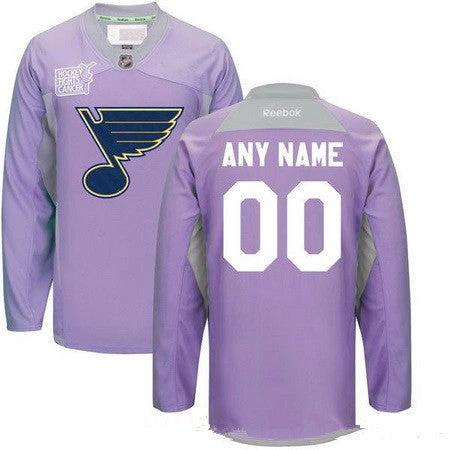 St. Louis Blues Purple Pink Custom Reebok Hockey Fights Cancer Practice Jersey by Hockey David