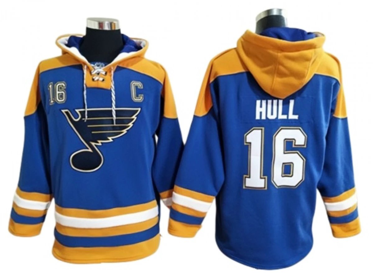St. Louis Blues #16 Brett Hull Blue Ageless Must-Have Lace-Up Pullover Hoodie by Hoodie Pullover
