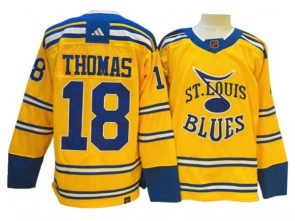 St. Louis Blues #18 Robert Thomas Yellow 2022&23 Reverse Retro Jersey by Hockey David