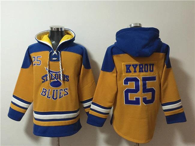 St. Louis Blues #25 Jordan Kyrou Yellow Ageless Must-Have Lace-Up Pullover Hoodie by Hoodie Pullover