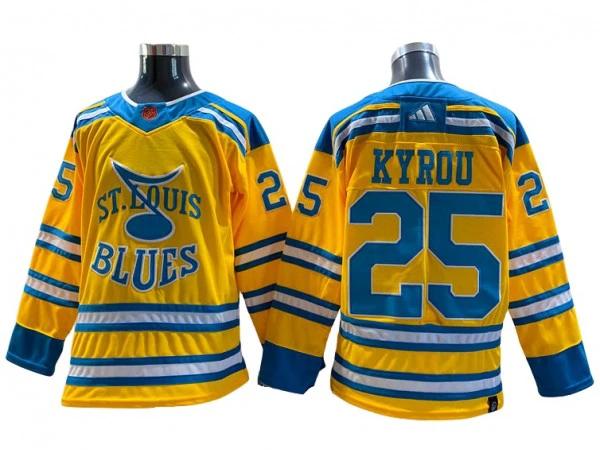 St. Louis Blues #25 Jordan Kyrou Yellow Reverse Retro 2.0 Jersey by Hockey David