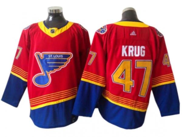 St. Louis Blues #47 Torey Krug Red 2020&21 Reverse Retro Jersey by Hockey David