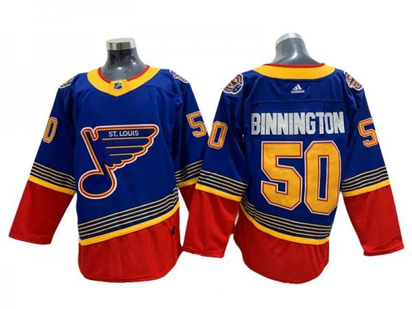 St. Louis Blues #50 Jordan Binnington Blue-Red Vintage Jersey by Hockey David