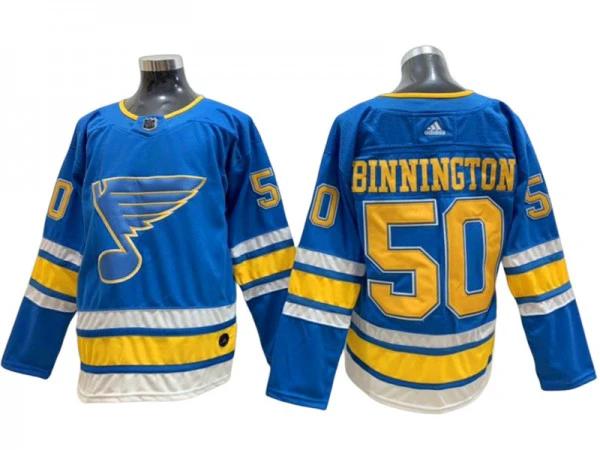 St. Louis Blues #50 Jordan Binnington Blue Alternate Jersey by Hockey David