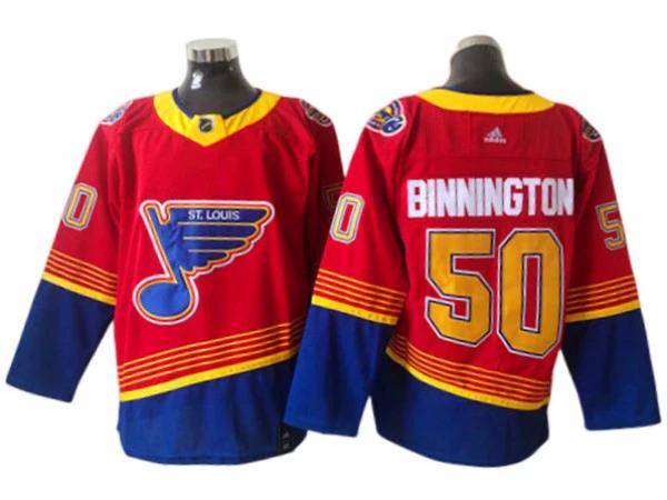 St. Louis Blues #50 Jordan Binnington Red 2021 Reverse Retro Jersey by Hockey David