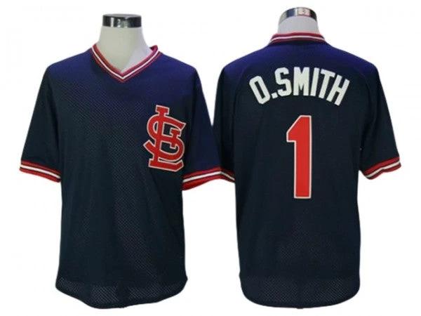 St. Louis Cardinals #1 Ozzie Smith Navy 1994 Mesh Batting Practice Throwback Jersey by My Store