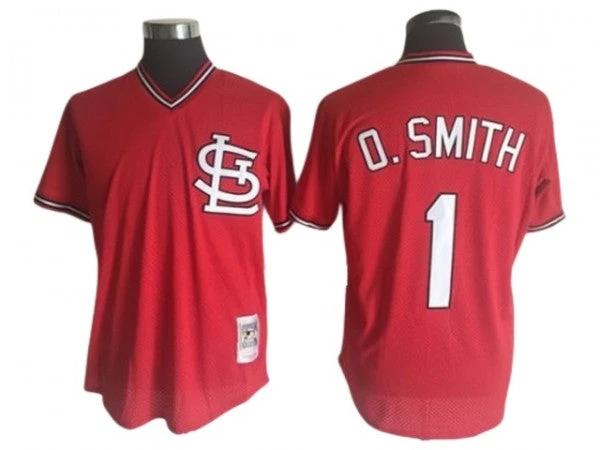 St. Louis Cardinals #1 Ozzie Smith Red Mesh Batting Practice Throwback Jersey by My Store